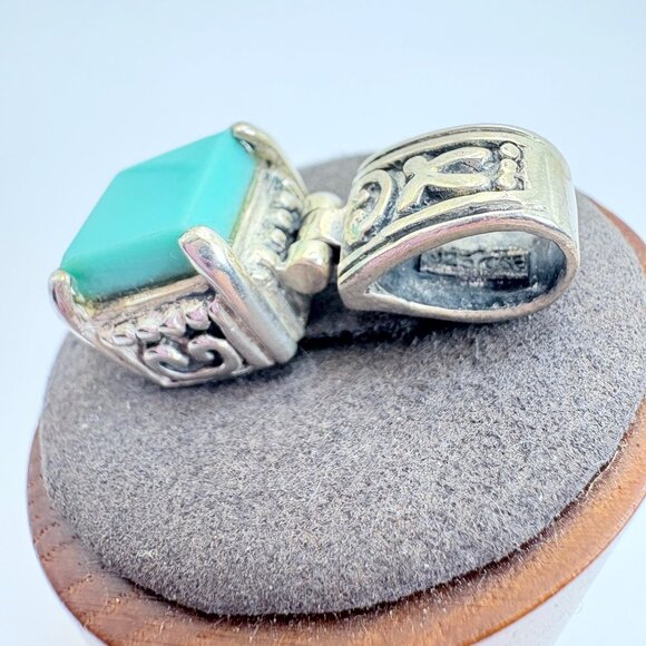 VTG Sterling Silver 925 Turquoise Bezel Set Scroll Pendant Size 1.25" Length - Picture 3 of 10